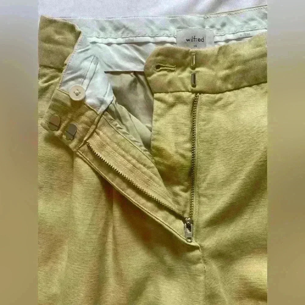 Wilfred Aritzia Yellow Linen Blend Wide Leg Pant Women's Size 00
